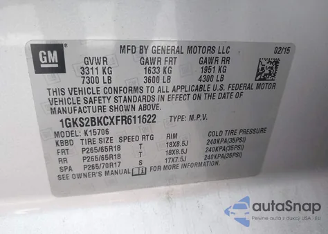 2015 GMC Yukon Slt from USA, damaged, VIN 1GKS2BKCXFR611622